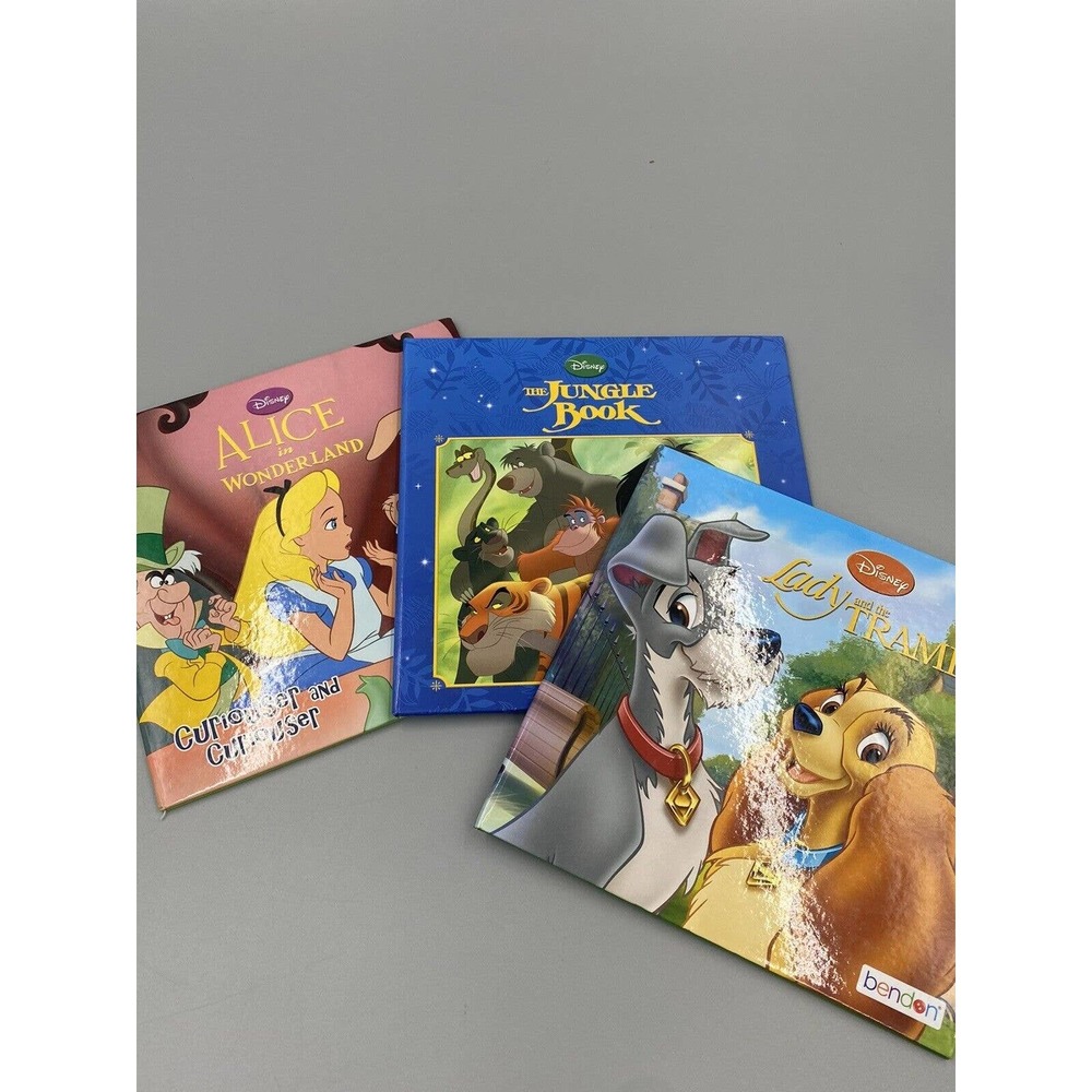 Disney Lot Of 3 Books - Alice In Wonderland, Jungle Book, Lady & The Tramp